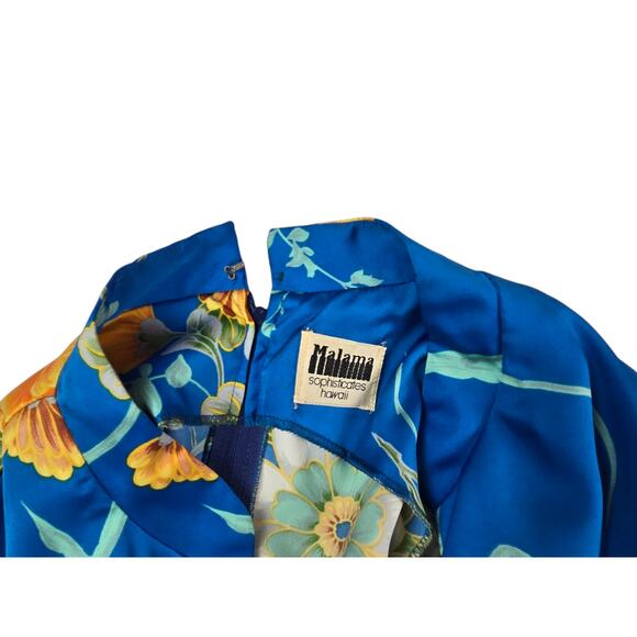 Vintage Malama Sophisticates Hawaiian Dress Long Floral Blue Size Small Medium - Picture 4 of 4
